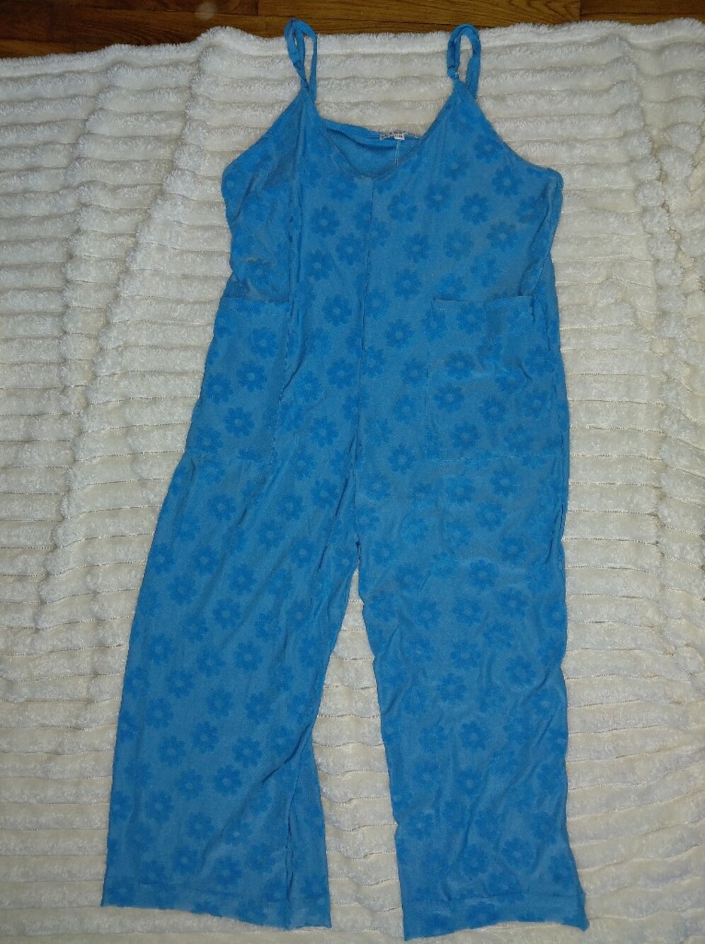 Floral Groovey Blue Towel Bathingsuit Cover Romper - Picture 2 of 5